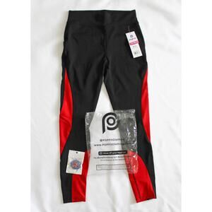 Popfit Black Red Colorblock Leggings Size M NWT Pockets Phone Holder